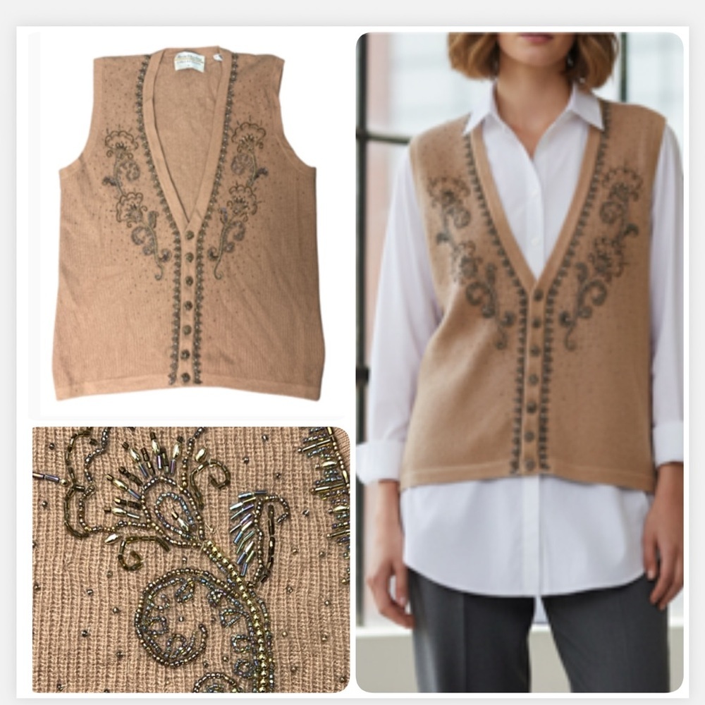 Marisa Christina Vintage Tan Festival Ready Embroidered sequins Vest